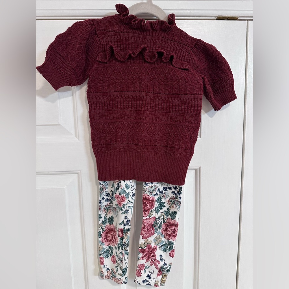Janie and Jack Burgundy Sweater and Floral Leggings Set